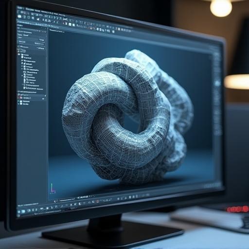 Render 3D al computer di una scultura complessa.